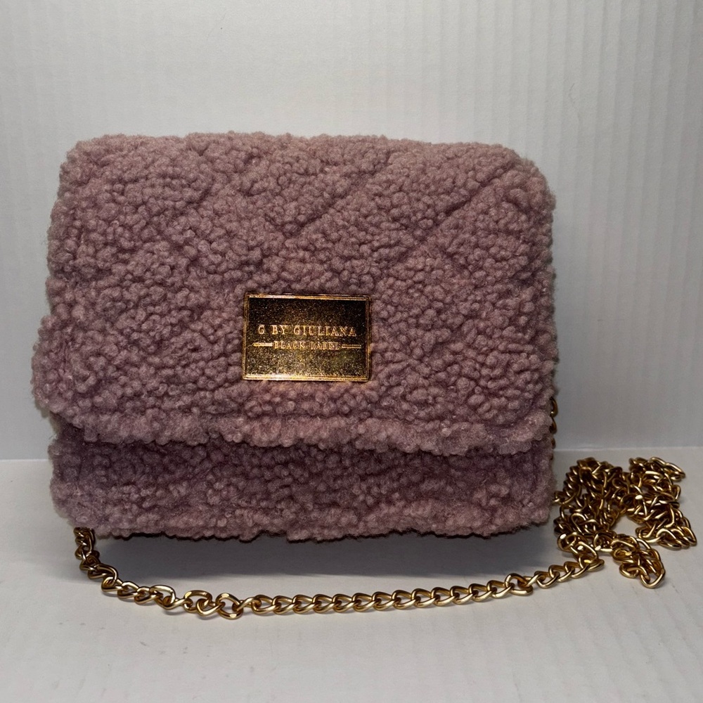 G by Giuliana Lilac Pink Sherpa Teddy Crossbody with Gold Chain